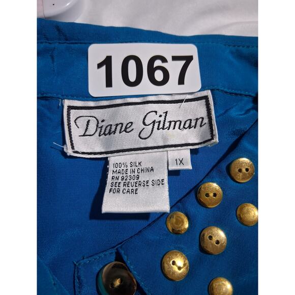Vintage Diane Gilman 100% Silk Womens size 1X Diamond Patchwork Button Up Top - Picture 10 of 12